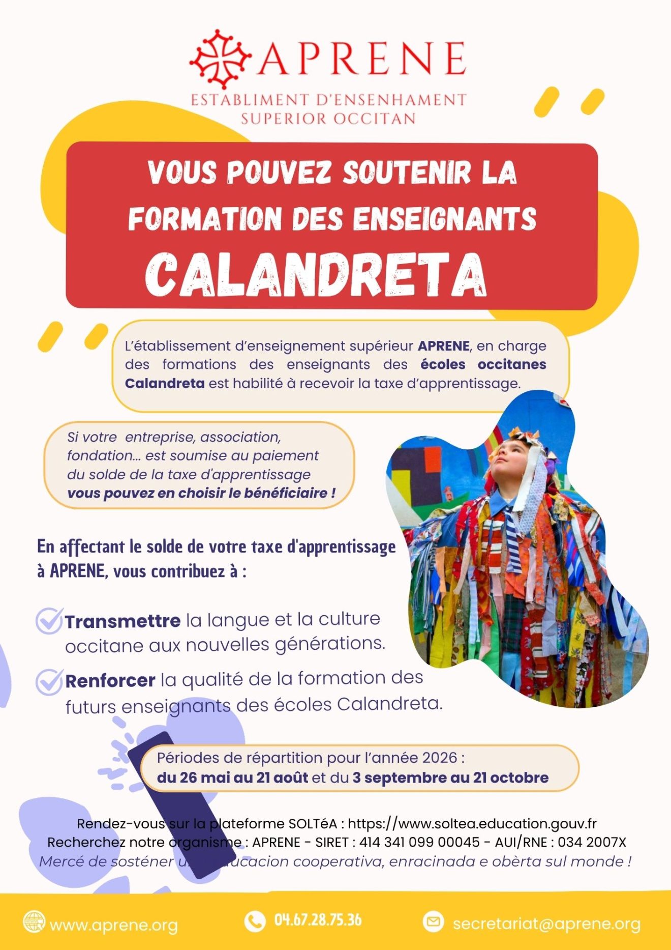 APRENE : sosténer la formacion dels ensenhaires Calandreta amb la taxa d’aprendissatge